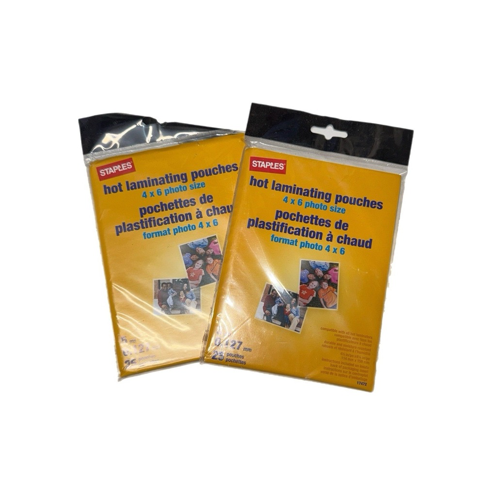 Staples Hot Laminating 4"x8" Pouches,‎ 25ct 5 mil 0.127, 2 Pack Lot